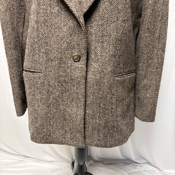 Harris Tweed Brown Herringbone Wool Blazer Womens Size 14 Vintage - Picture 3 of 12